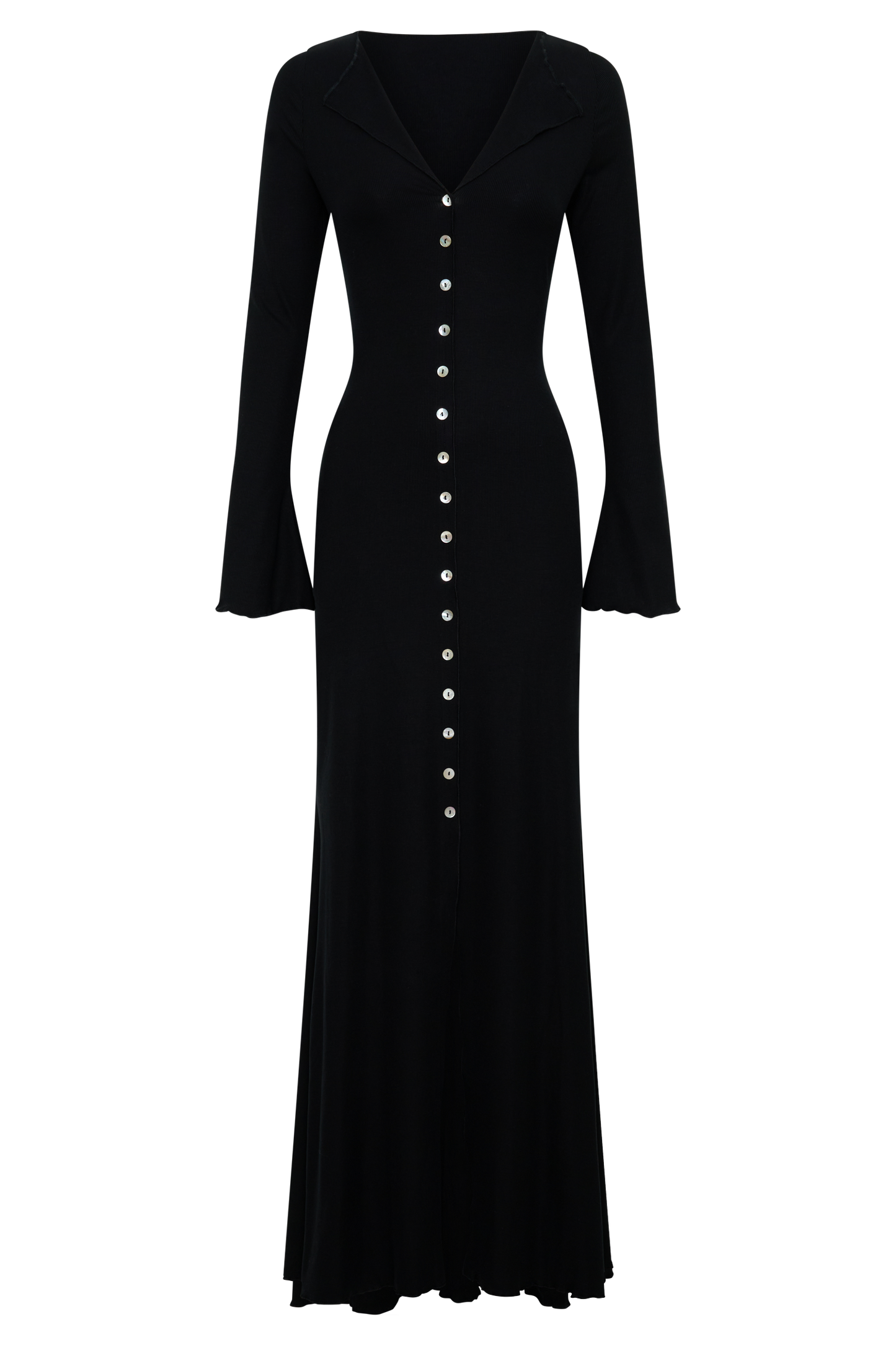 Tanya Knopf-Longsleeve-Maxi-Kleid - Schwarz