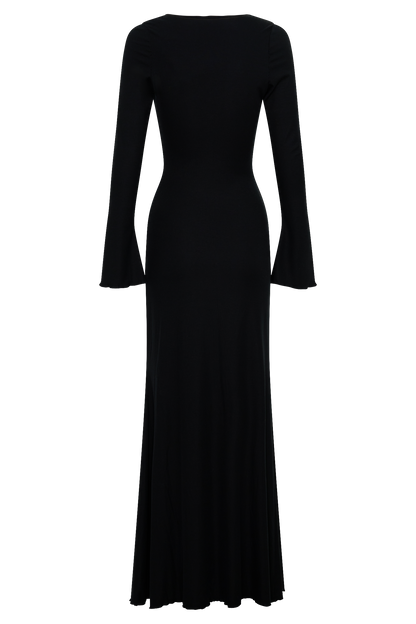 Tanya Knopf-Longsleeve-Maxi-Kleid - Schwarz