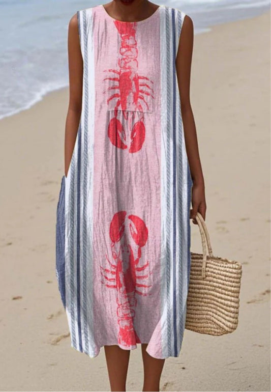 IRIS | KLEID MIT CHARMIERENDEM Hummer-KUNSTDRUCK
