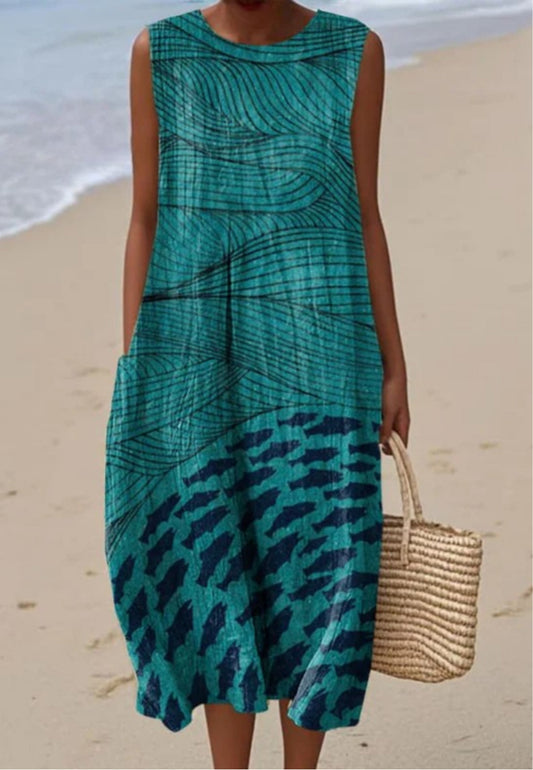 LYDIA | KLEID MIT OZEAN- UND FISCHKUNST