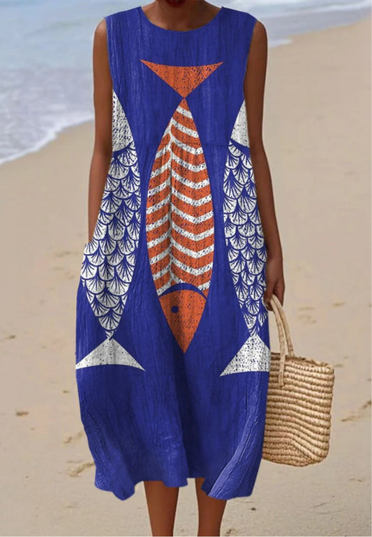 SOPHIE | KLEID MIT FISCH-KUNSTDRUCK