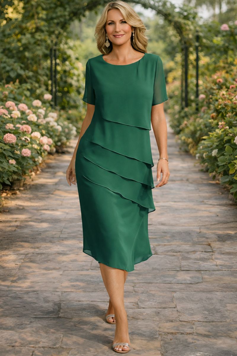 Elena | Geschichtetes Chiffon-Midikleid