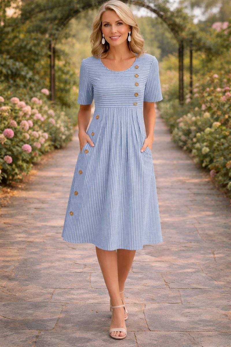 Wanda™ Gestreiftes Midi-Kleid