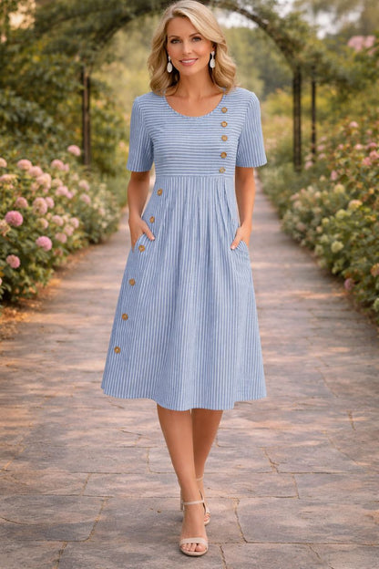 Wanda™ Gestreiftes Midi-Kleid