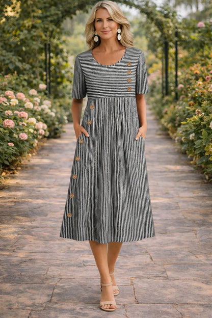Wanda™ Gestreiftes Midi-Kleid