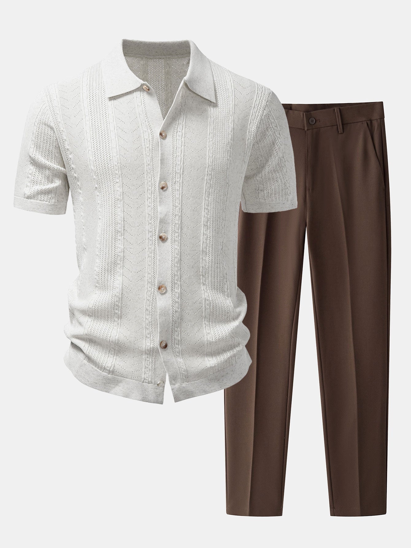 Leinentexturiertes Strickhemd & Slim Fit Tapered Hose
