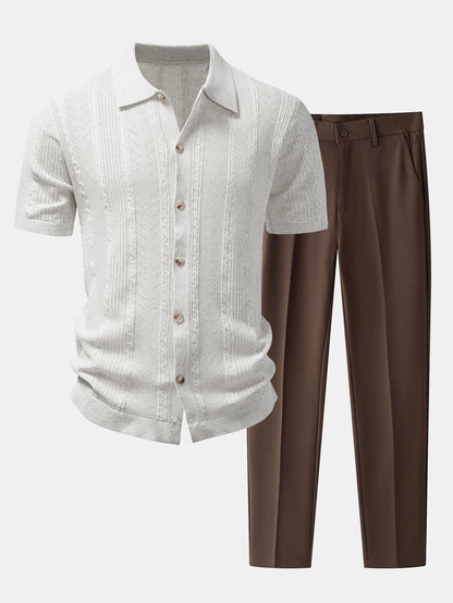 Leinentexturiertes Strickhemd & Slim Fit Tapered Hose