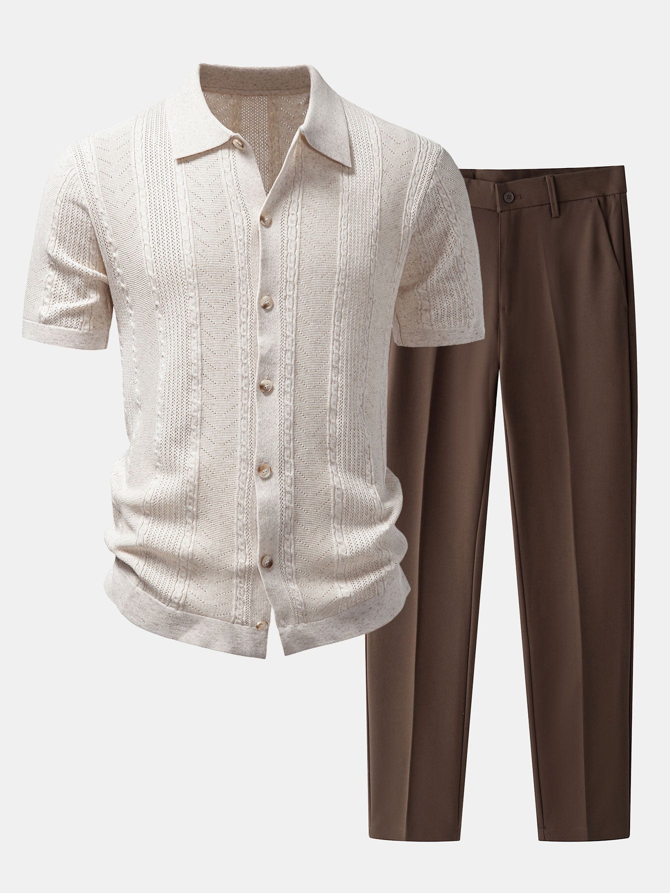 Leinentexturiertes Strickhemd & Slim Fit Tapered Hose