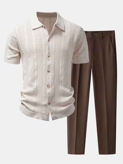 Leinentexturiertes Strickhemd & Slim Fit Tapered Hose