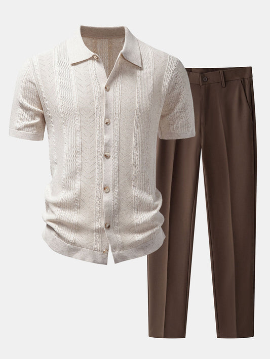 Leinentexturiertes Strickhemd & Slim Fit Tapered Hose