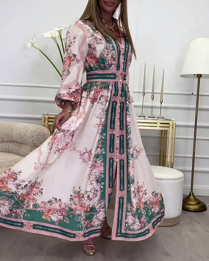 Chic Rosa Langarm-Maxikleid