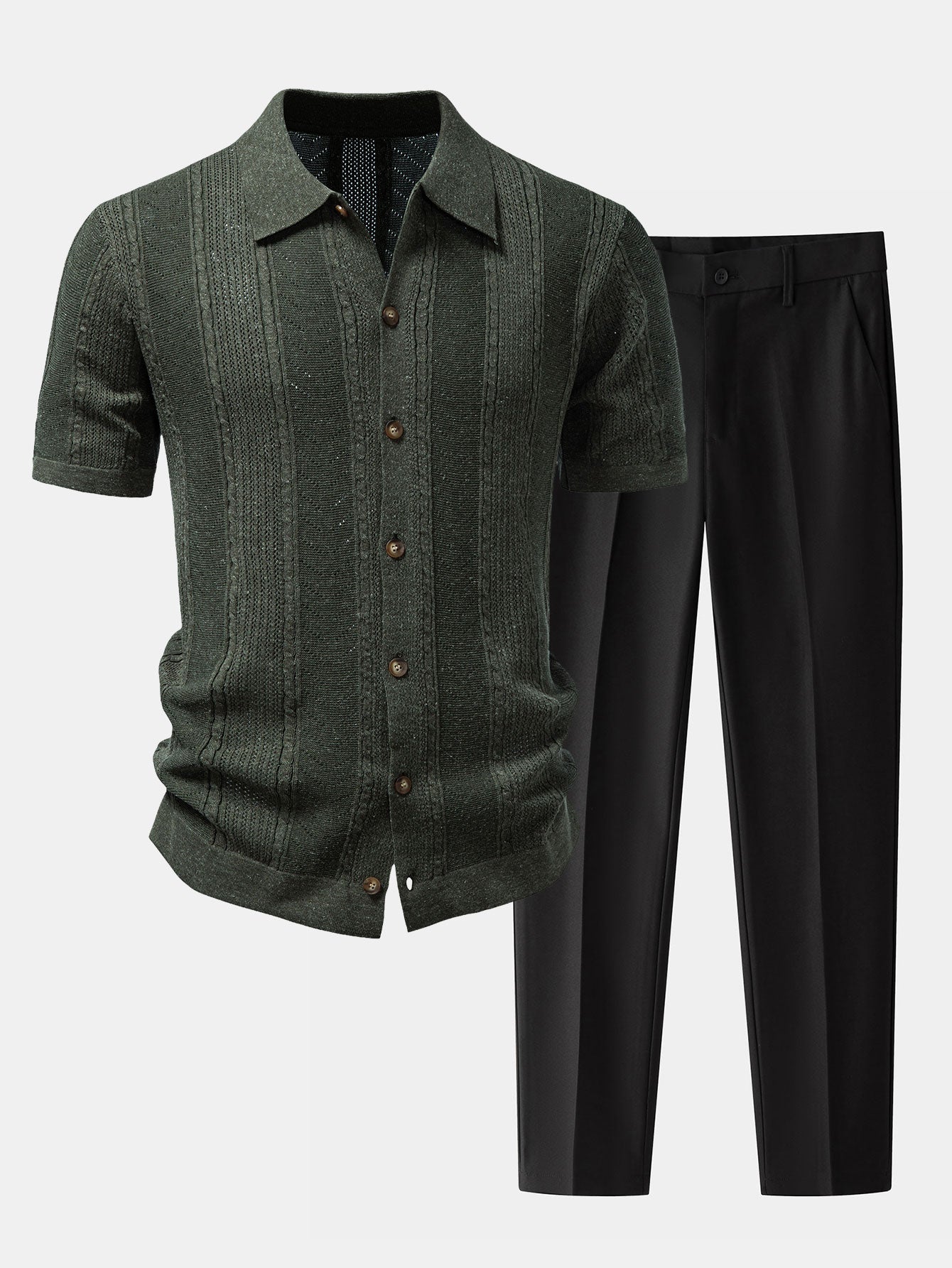 Leinentexturiertes Strickhemd & Slim Fit Tapered Hose