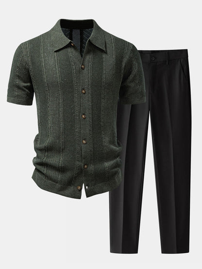 Leinentexturiertes Strickhemd & Slim Fit Tapered Hose