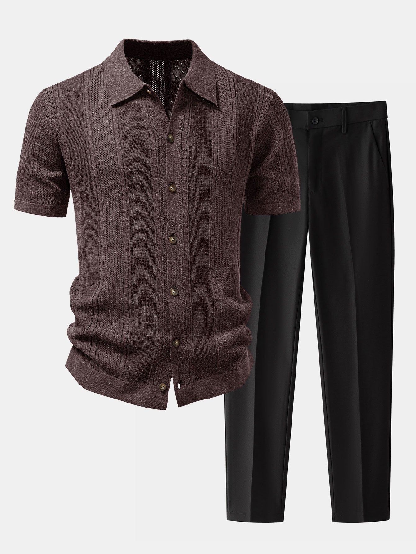 Leinentexturiertes Strickhemd & Slim Fit Tapered Hose