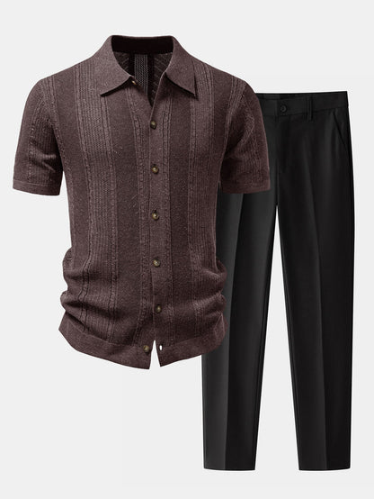 Leinentexturiertes Strickhemd & Slim Fit Tapered Hose