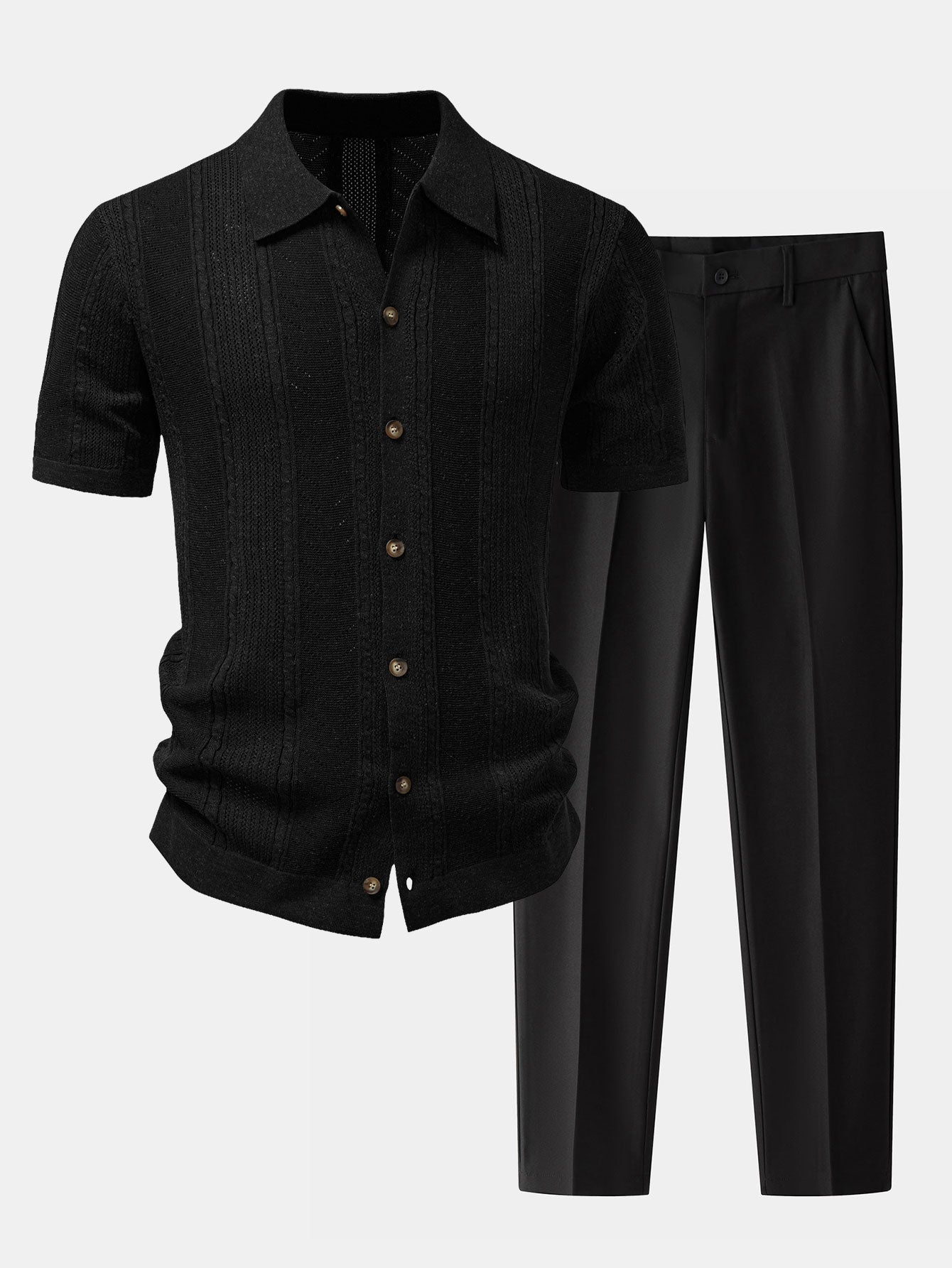 Leinentexturiertes Strickhemd & Slim Fit Tapered Hose