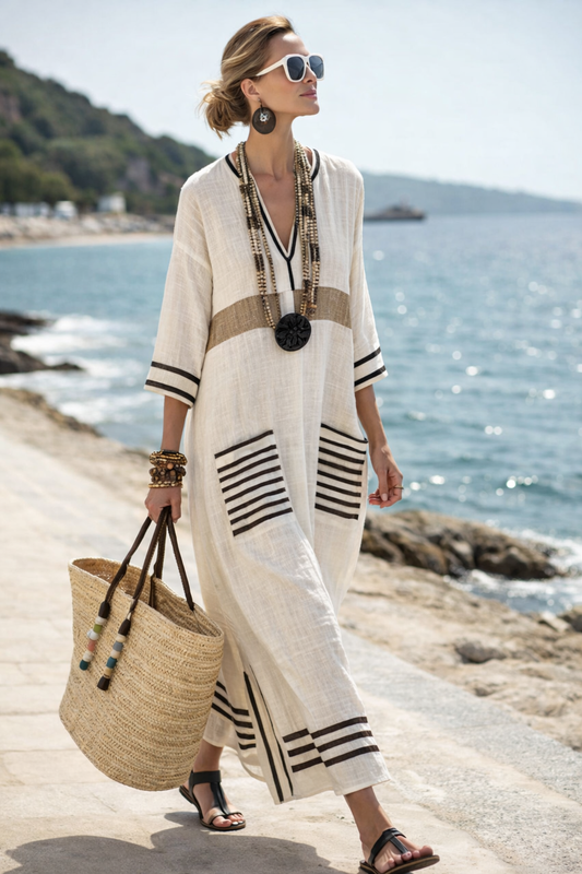 VIVIENNE | Ella - Luftiges Strandkleid mit V-Ausschnitt und Streifen