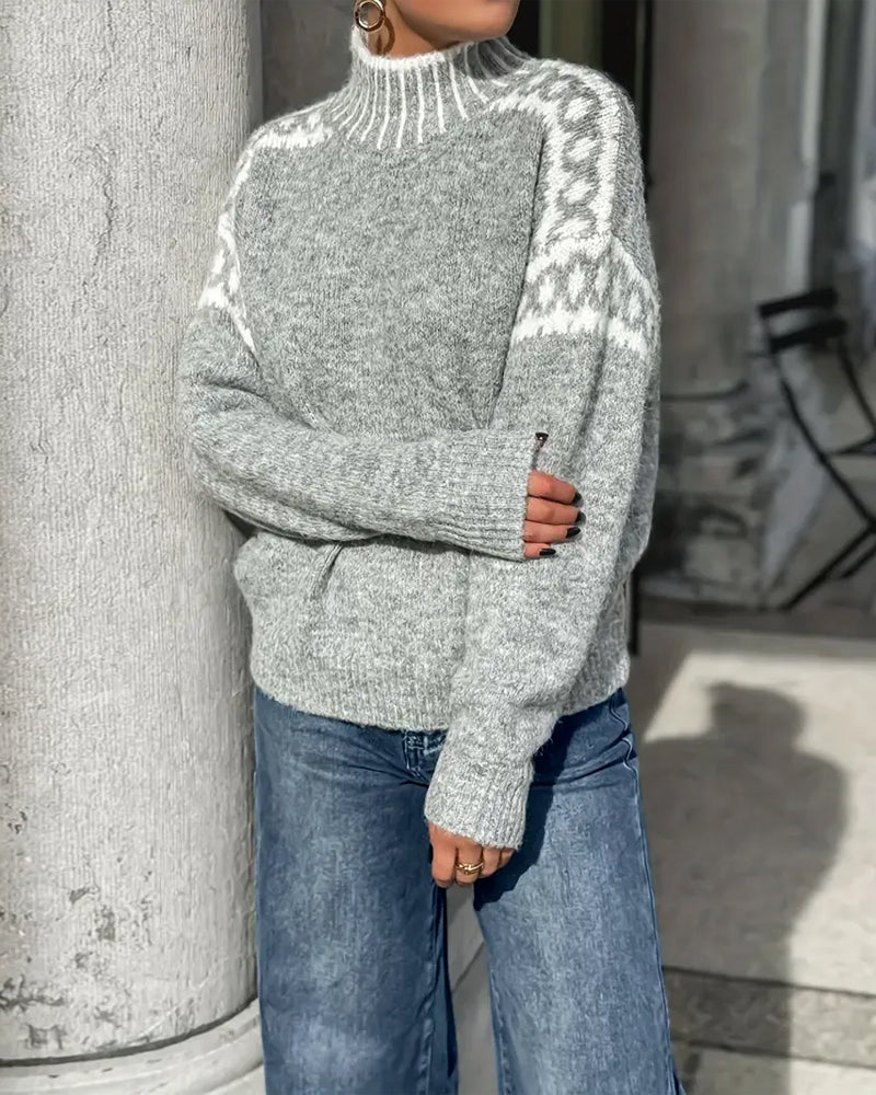 Livia Gestrickter Pullover – Warmer Damen-Strickpullover mit Skandinavischem Muster