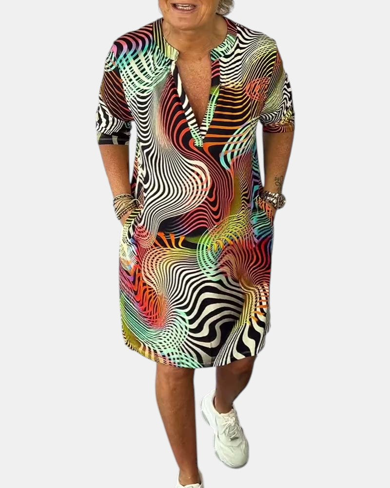 Jessica™ | Buntes Kleid mit V-Ausschnitt