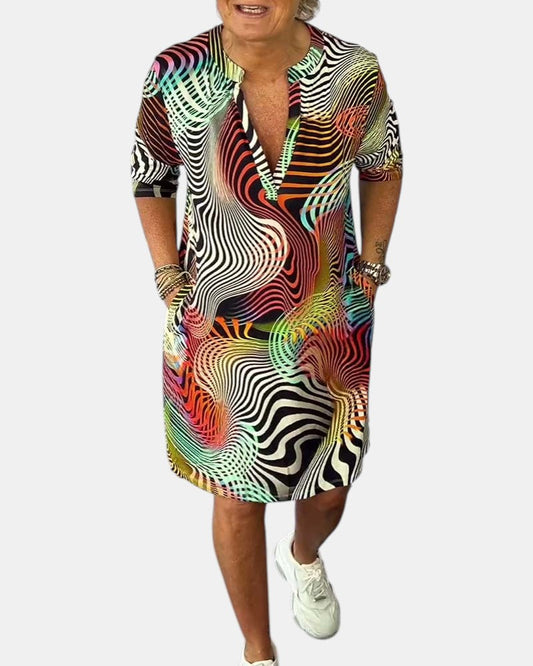 Jessica™ | Buntes Kleid mit V-Ausschnitt