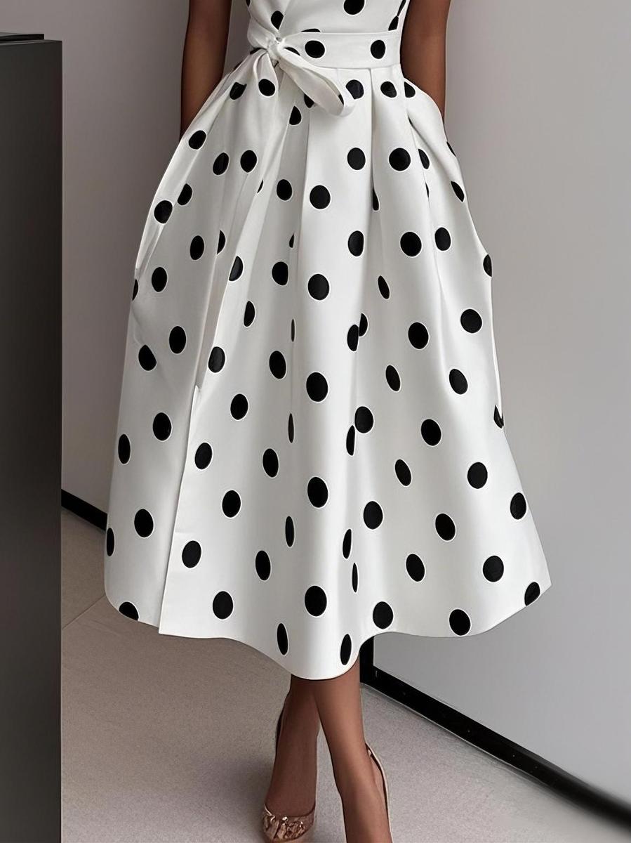 Stilvolles Polka Dot Ärmelloses Midikleid