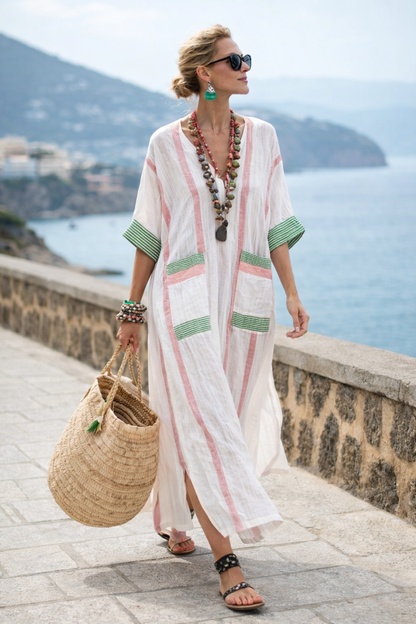 VIVIENNE | Ella - Luftiges Strandkleid mit V-Ausschnitt und Streifen