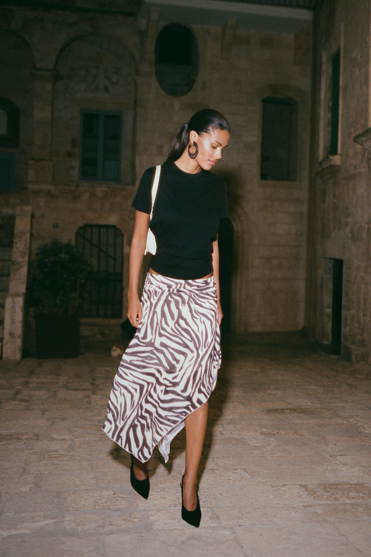 Lana Chiffon Midi Rock - Abstrakter Zebra Druck