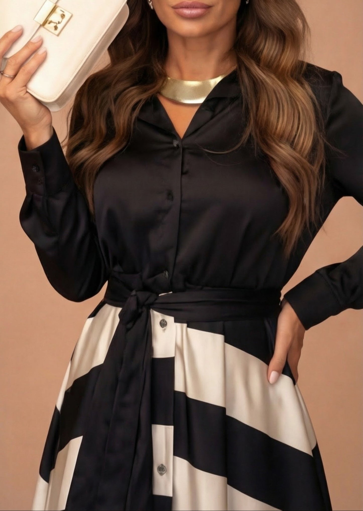 Mila™ - Gestreifte Lange Kleid mit Spitze