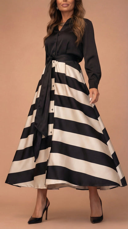 Mila™ - Gestreifte Lange Kleid mit Spitze