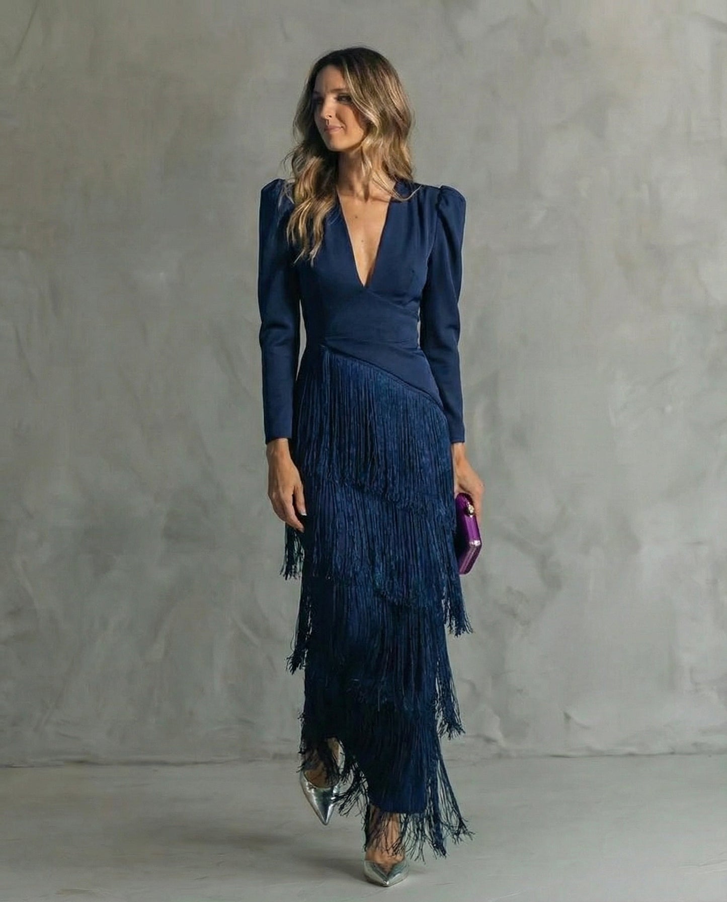 Chiara | Elegantes Kleid mit Fransenärmel