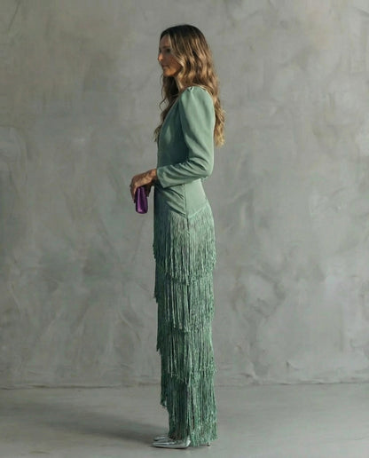 Chiara | Elegantes Kleid mit Fransenärmel