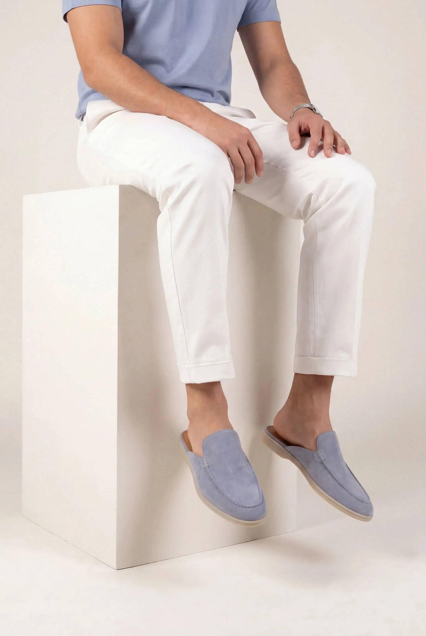 Babyblau Wildleder Yacht Mule