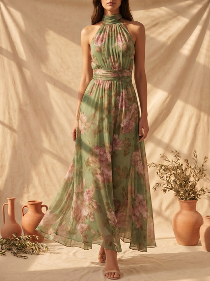 Livia | Elegantes Maxikleid mit Blumenmuster und Halter
