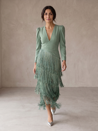 Chiara | Elegantes Kleid mit Fransenärmel