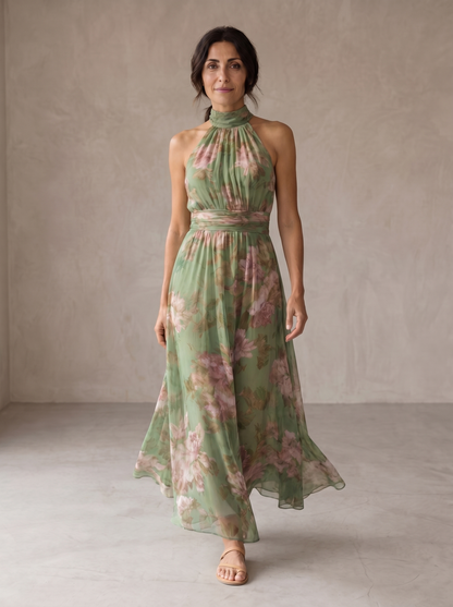 Livia | Elegantes Maxikleid mit Blumenmuster und Halter