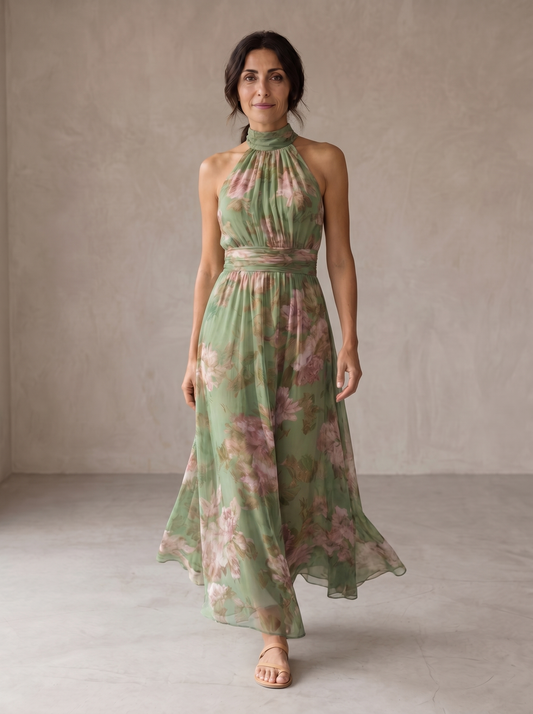 Livia | Elegantes Maxikleid mit Blumenmuster und Halter