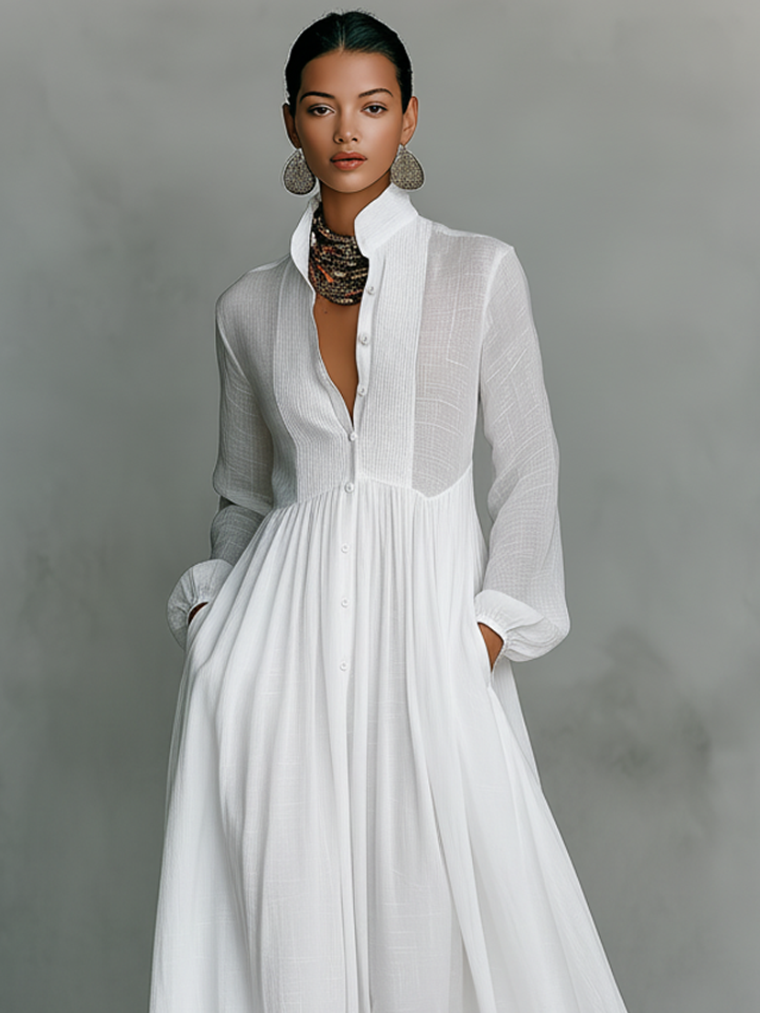 Aurelia™ – Fließendes Maxi-Hemdkleid in Leinen-Textur
