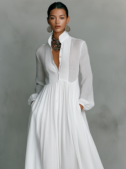 Aurelia™ – Fließendes Maxi-Hemdkleid in Leinen-Textur