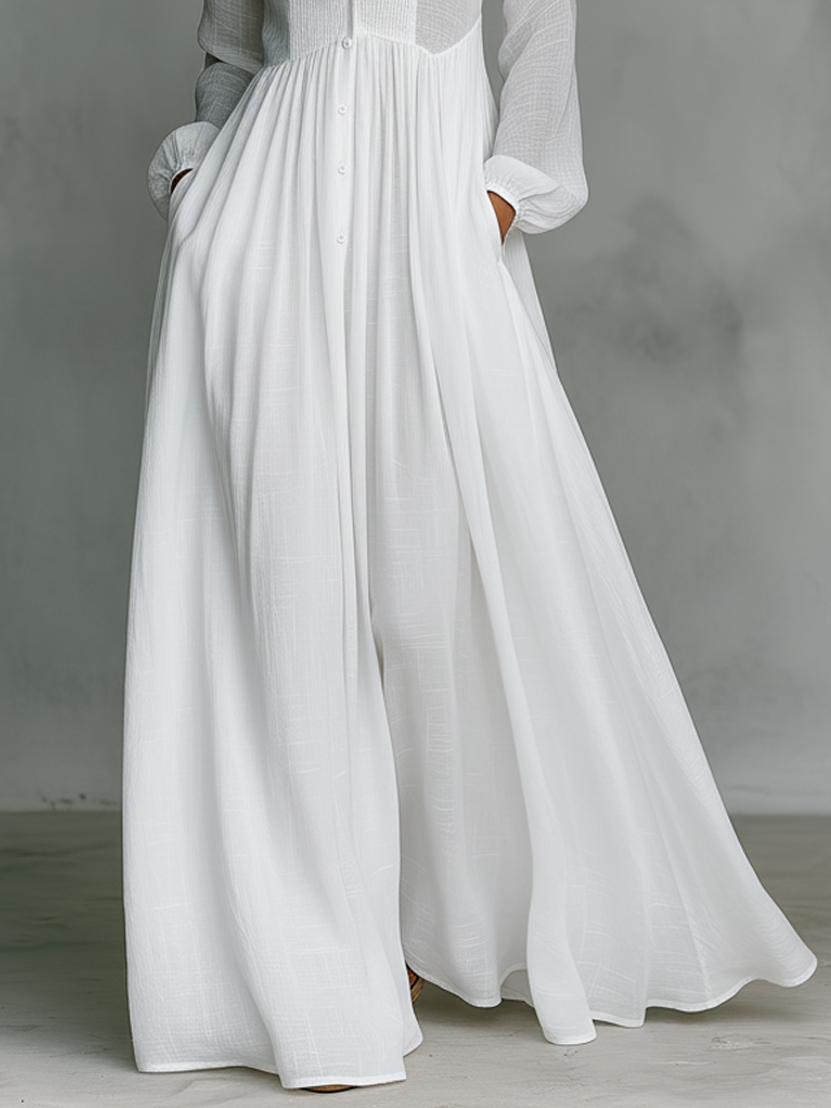 Aurelia™ – Fließendes Maxi-Hemdkleid in Leinen-Textur