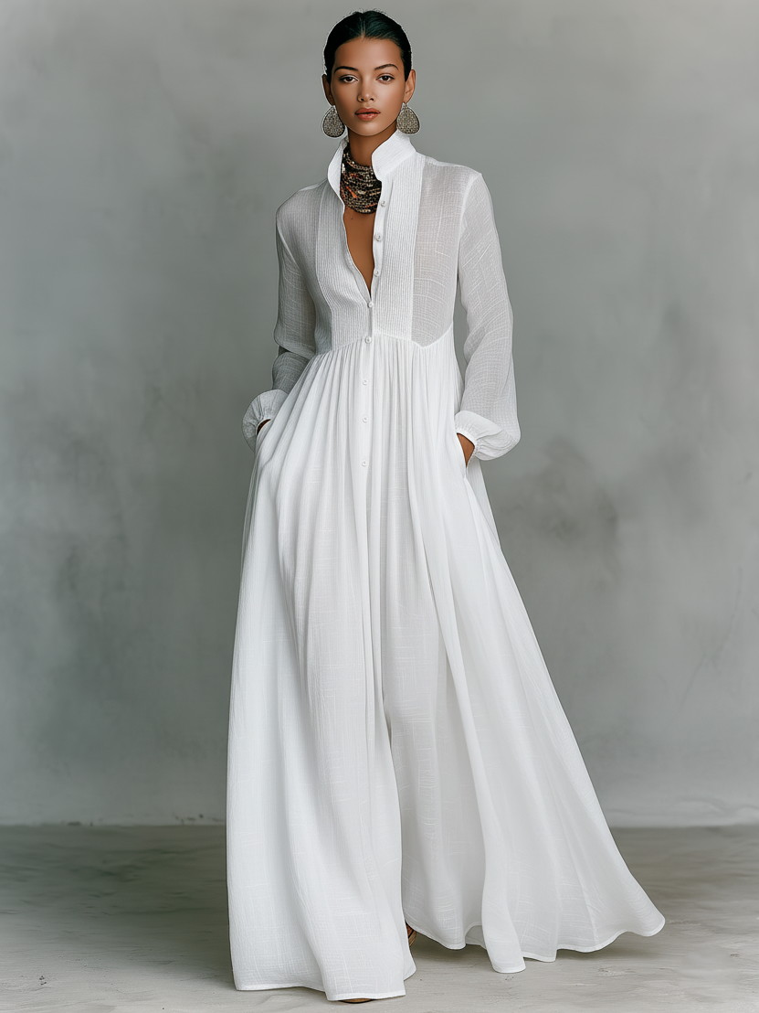 Aurelia™ – Fließendes Maxi-Hemdkleid in Leinen-Textur