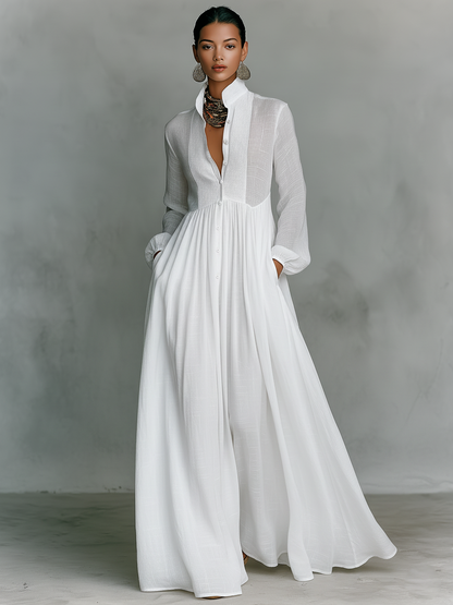 Aurelia™ – Fließendes Maxi-Hemdkleid in Leinen-Textur