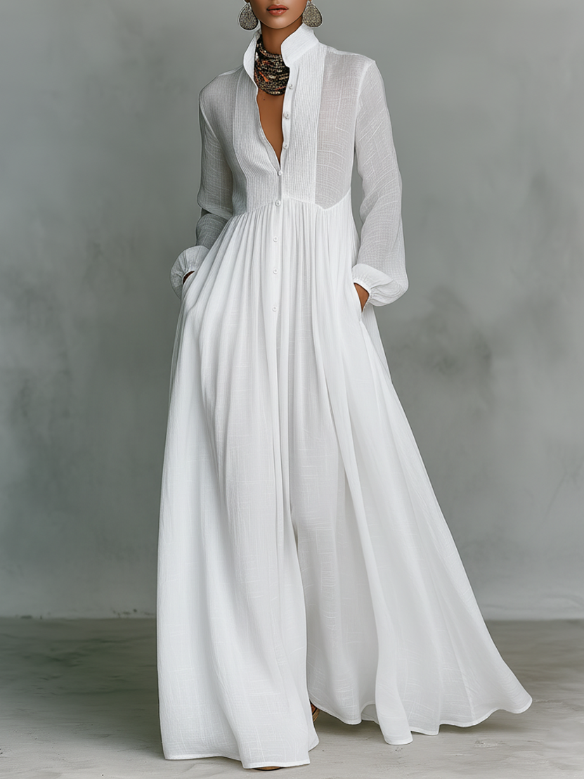 Aurelia™ – Fließendes Maxi-Hemdkleid in Leinen-Textur