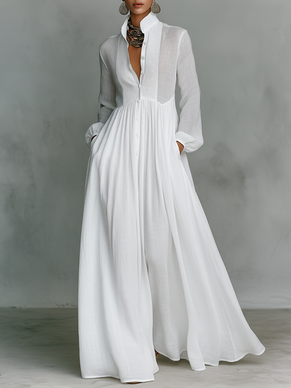 Aurelia™ – Fließendes Maxi-Hemdkleid in Leinen-Textur