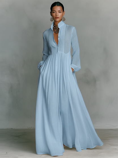Aurelia™ – Fließendes Maxi-Hemdkleid in Leinen-Textur