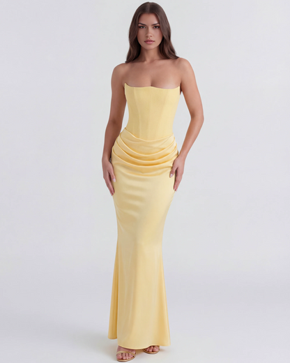 Satin-Langkleid mit schulterfreiem Ausschnitt