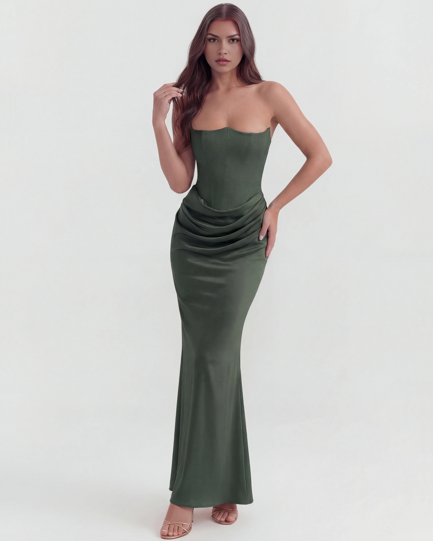 Satin-Langkleid mit schulterfreiem Ausschnitt
