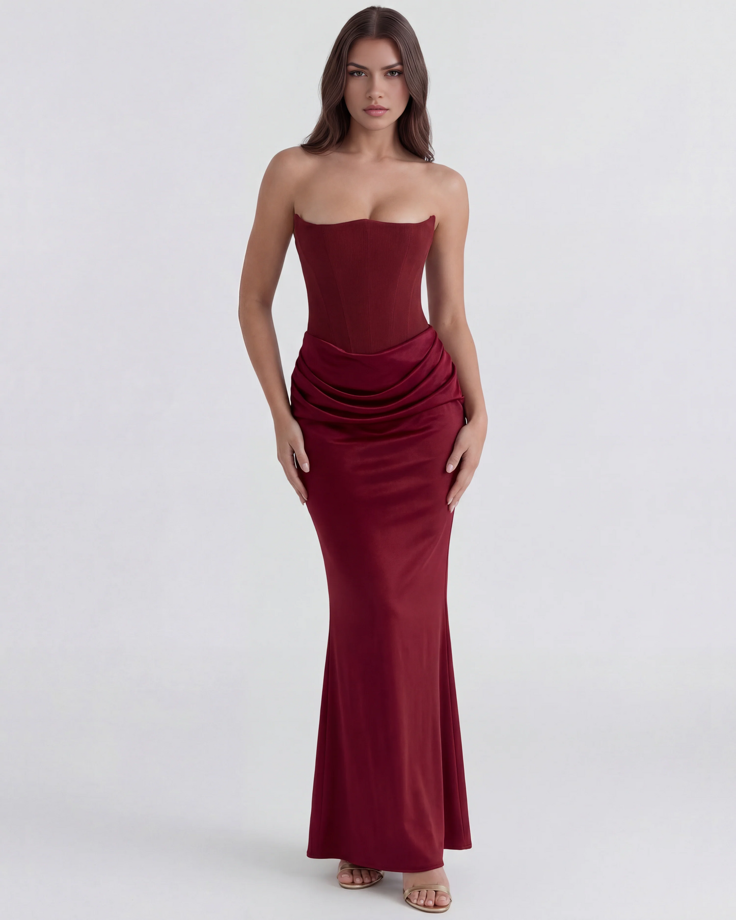 Satin-Langkleid mit schulterfreiem Ausschnitt
