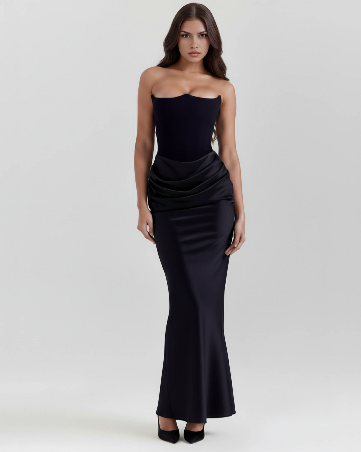 Satin-Langkleid mit schulterfreiem Ausschnitt