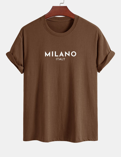 Regulär geschnittenes Milano Italien Druck Baumwoll-T-Shirt