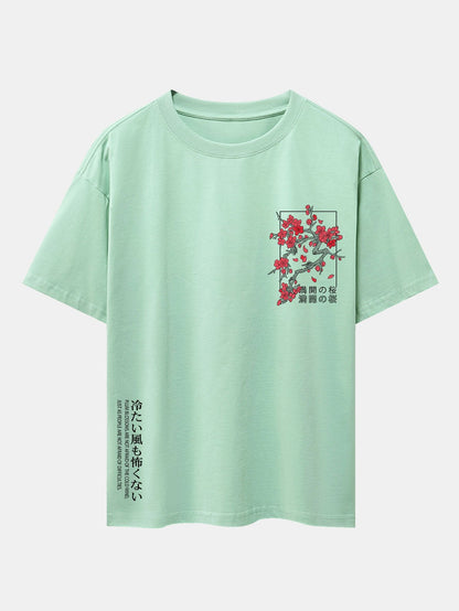 Kirschblüten Slogan Druck Drop Shoulder Oversize T-Shirt